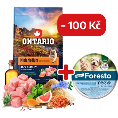 Ontario Mini & Medium Weight Control Turkey & Brown Rice 6,5 kg – Hledejceny.cz