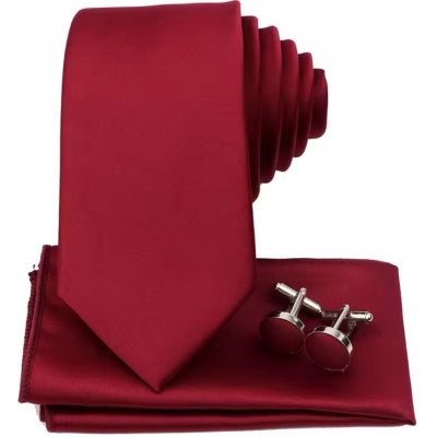 Decofashion sada kravata kapesníček a manžetové knoflíčky vínově červená – Sleviste.cz