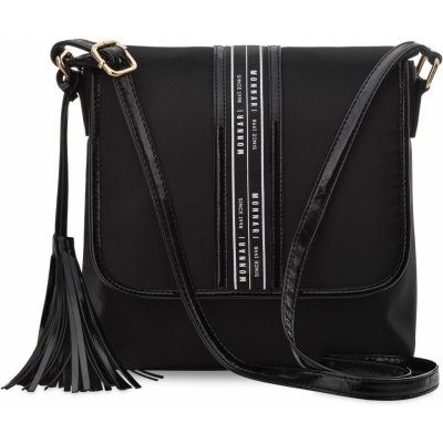 Monnari sportovní dámská městská taška listonoška s třásněmi a klíčenkou aktovka s logem černá