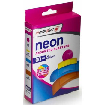 Masterplast Neon Assorted Plasters náplast voděodolná 4 velikosti 60 ks