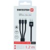 Flex kabel Swissten kabel Textile 3in1mFi 1,2m, černá