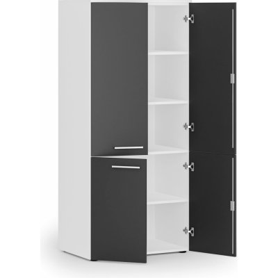 Primo White Kancelářská policová skříň , půlené dveře, 800 x 500 x 1781 mm, bílá/grafit – Zboží Dáma