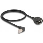 Delock 80310 prodlužovací ze zástrčky S/FTP RJ45, pravoúhlý (90°), na integrovanou zásuvku RJ45, Cat.6A, 0,5m, černý – Sleviste.cz