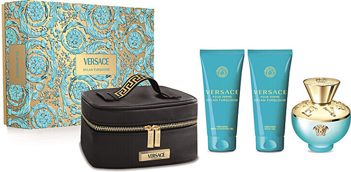 Versace Dylan Turquoise EDT 100 ml parfémovaný tělový gel 100 ml + sprchový gel 100 ml + kosmetická taštička