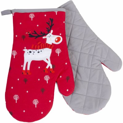 Vánoční kuchyňské rukavice chňapky RUDOLPHO červená 18x30 cm 100% bavlna ESSEX