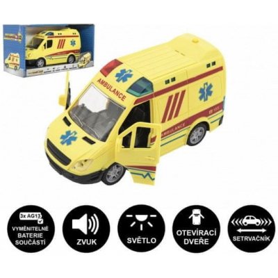 InnoVibe Auto ambulance plast 20cm na setrvačník na baterie se zvukem se světlem v krabici 26x15x12cm