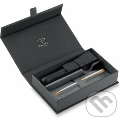 Parker Sonnet Stainless Steel GT kuličkové pero dárková sada s koženým pouzdrem 1502/5291517 – Sleviste.cz