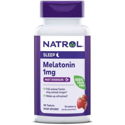 Natrol Melatonin 1 mg, rychlé rozpuštění, jahoda, 90 tablet