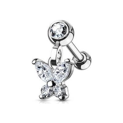 Šperky4U cartilage piercing do ucha s motýlkem, čiré zirkony CP1002-ST – Zboží Dáma