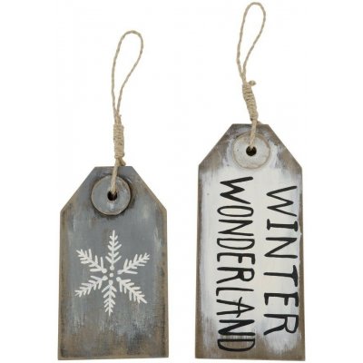 Bílá a šedá antik vánoční ozdoba cedulka Winter - 9*1,5*20 / 9*1,5*16 cm - Chic Antique – Hledejceny.cz