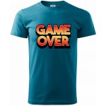 Game over nápis barevný klasické pánské triko tmavý tyrkys – Zboží Mobilmania