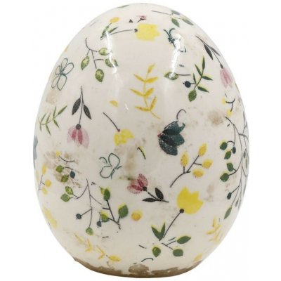 Béžové antik keramické vajíčko s květy Cavaillon - Ø 9,5*11,5 cm - Chic Antique – Hledejceny.cz