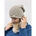 Italy fashion SET čepice a nákrčník MELÍR béžovobílý melír – Zboží Dáma