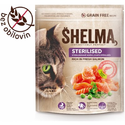 Shelma Sterille bezobilné granule s čerstvým lososem pro dospělé kočky 750 g