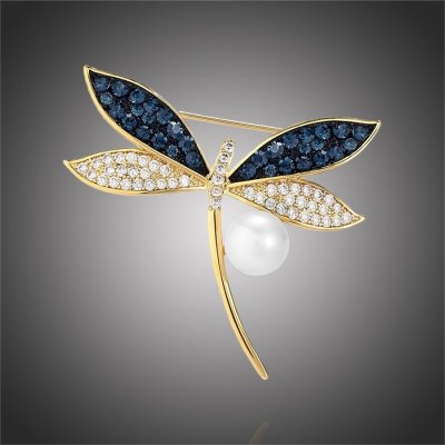 Éternelle luxusní brož s perlou a zirkony Noema Gold vážka B2267 zlatá