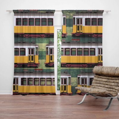 Sablio Závěs Lisabonské historické tramvaje Zelený Pattern: 2ks 140x250cm – Hledejceny.cz