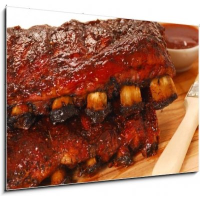 Skleněný obraz 1D - 100 x 70 cm - Slabs of BBQ Spare ribs Desky z BBQ Náhradní žebra – Hledejceny.cz