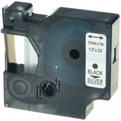 Kompatibilní páska s Dymo 45022, S0720620, 12mm x 7m černý tisk / stříbrný podklad – Zboží Živě
