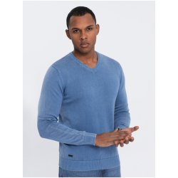 Ombre Clothing pánský basic svetr s véčkovým výstřihem modrý