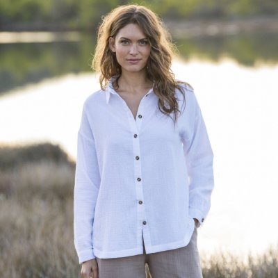 Košile mušelínová s rozparky na knoflíky bílá – Zboží Mobilmania