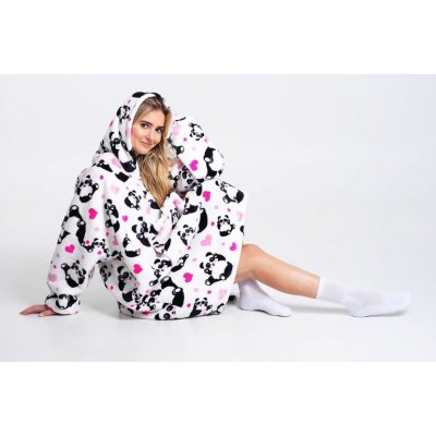 Noxxiez Hřejivá televizní mikinová deka s kapucí pro teenagery a dospělé Panda – Zboží Mobilmania