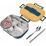 minhgoring Termo box na oběd, box na oběd z nerezové oceli, 4 přihrádky, ohřívací nádoba na jídlo s hůlkami a lžící, krabička na oběd pro děti a dospělé, bento boxy (žlutá) – Hledejceny.cz