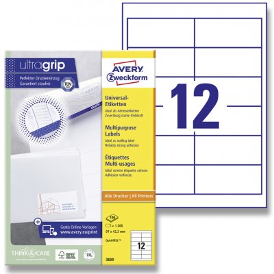 Avery Zweckform 3659 univerzální etikety 97,0 x 42,3 mm 1200 etiket bílé – Sleviste.cz