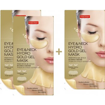 PureDerm zlatá hydrogelová maska pro oční okolí a krk 3 páry oční masky + 3 x hydrogelová maska na krk 3 ks