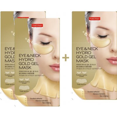 PureDerm zlatá hydrogelová maska pro oční okolí a krk 3 páry oční masky + 3 x hydrogelová maska na krk 3 ks – Zboží Mobilmania