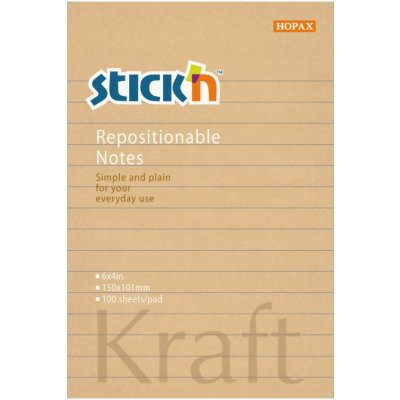 Stick´n Samolepicí bločky Stick´n by Hopax - 101 mm x 150 mm / linka / 100 lístků / kraft – Hledejceny.cz