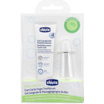 Chicco Oral Care gel na dásně s masážním kartáčkem 4 m+ (Sanitising Action in the Oral Cavity,Soothes Baby's Gums) 30 ml