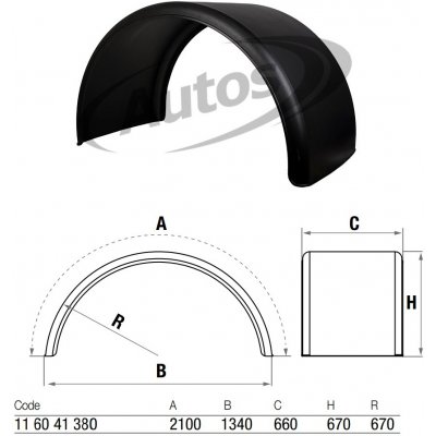Blatník zadní kulatý 660x2100x1340 bez odrazky a držáků 0075909_A, , , | Zboží Auto