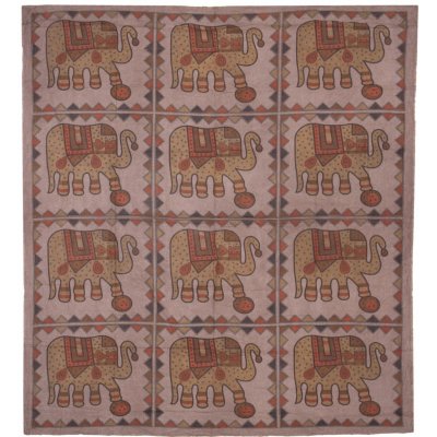 Sanu Babu přehoz na postel se slony hnědo-oranžový tištěný patchwork 220 x 202 cm