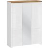 Šatní skříň Kondela VILGO 5D se zrcadlem bílý lesk dub wotan 56 x 150,8 x 202 cm