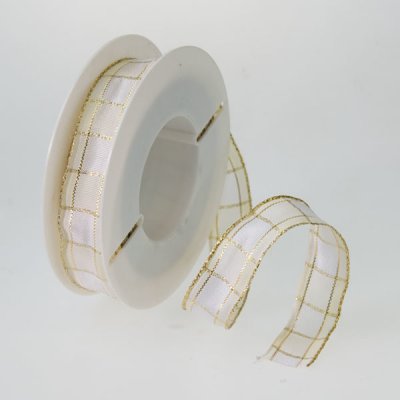 Dekorační stuha s drátkem KARO KARO - bílá + smetanová + zlatá – Zboží Mobilmania