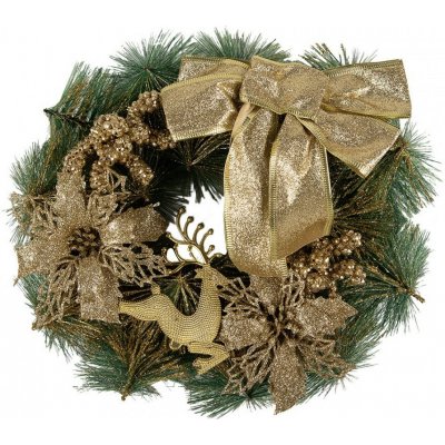 Clayre & Eef Zeleno-zlatý vánoční věnec s mašlí a jelenem Christmas Deer - Ø 30*7 cm – Hledejceny.cz