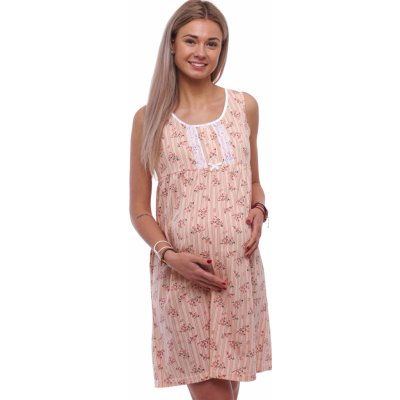 Meruňková květovaná kojící a těhotenská noční košilka bez rukávů propínací na knoflíky 1C4037 oranžová – Sleviste.cz