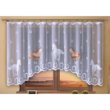 Forbyt Dětská kusová záclona KONĚ bílá s barevným vzorem, výška 150 cm x šířka 300 cm (na okno)