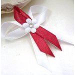 Svatební mašličky s kytičkou 4 cm - bílo- bordó – Zboží Dáma