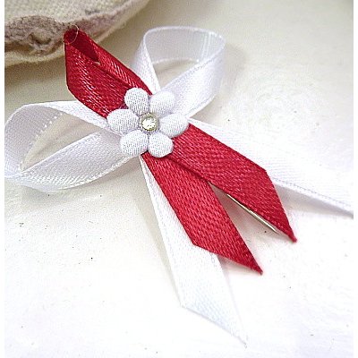 Svatební mašličky s kytičkou 4 cm - bílo- bordó – Zboží Dáma