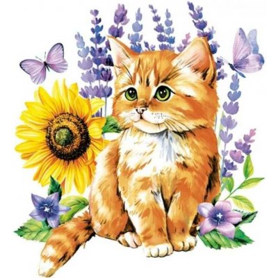 Daisy Pol-Mak Collection Ubrousek 33x33cm Akvarel kotě slunečnice levandule – Zboží Dáma
