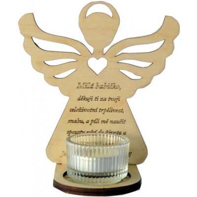 Andílek z překližky se svíčkou a věnováním pro babičku - dárkové balení – Zboží Živě