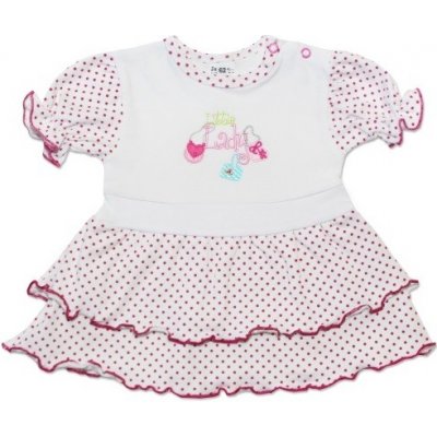 Šaty dětské bavlna - Little Lady bílo s růžovým puntíkem