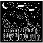 Stamperia Plastová šablona 18x18cm domy a sněhové vločky – Sleviste.cz