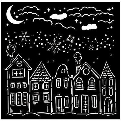 Stamperia Plastová šablona 18x18cm domy a sněhové vločky – Sleviste.cz