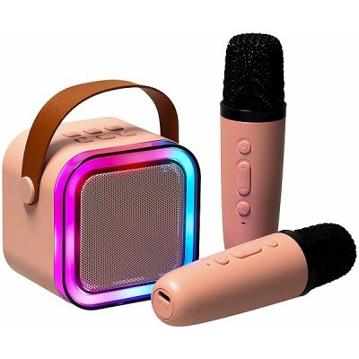 Bezdrátový přenosný mini karaoke set 2x mikrofon K12 růžový – Zboží Dáma