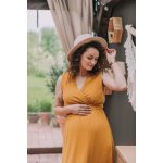Mušelínové šaty pro těhotné a kojící matky Anna hořčicová – Zboží Mobilmania
