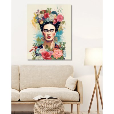 ZUTY Obrazy na stěnu - Frida Kahlo v kytkách Rozměr: 80x100 cm, Rámování: vypnuté plátno na rám