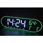 HODINY GH8021 - elegantní nástěnné LED hodiny s teploměrem a datumem, zobrazení hodin a dne v týdnu, 4 barvy displeje, dálkové ovládání Barva: Zelená – Zboží Mobilmania
