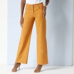 Široké keprové kalhoty s 5 kapsami šafránová – Sleviste.cz